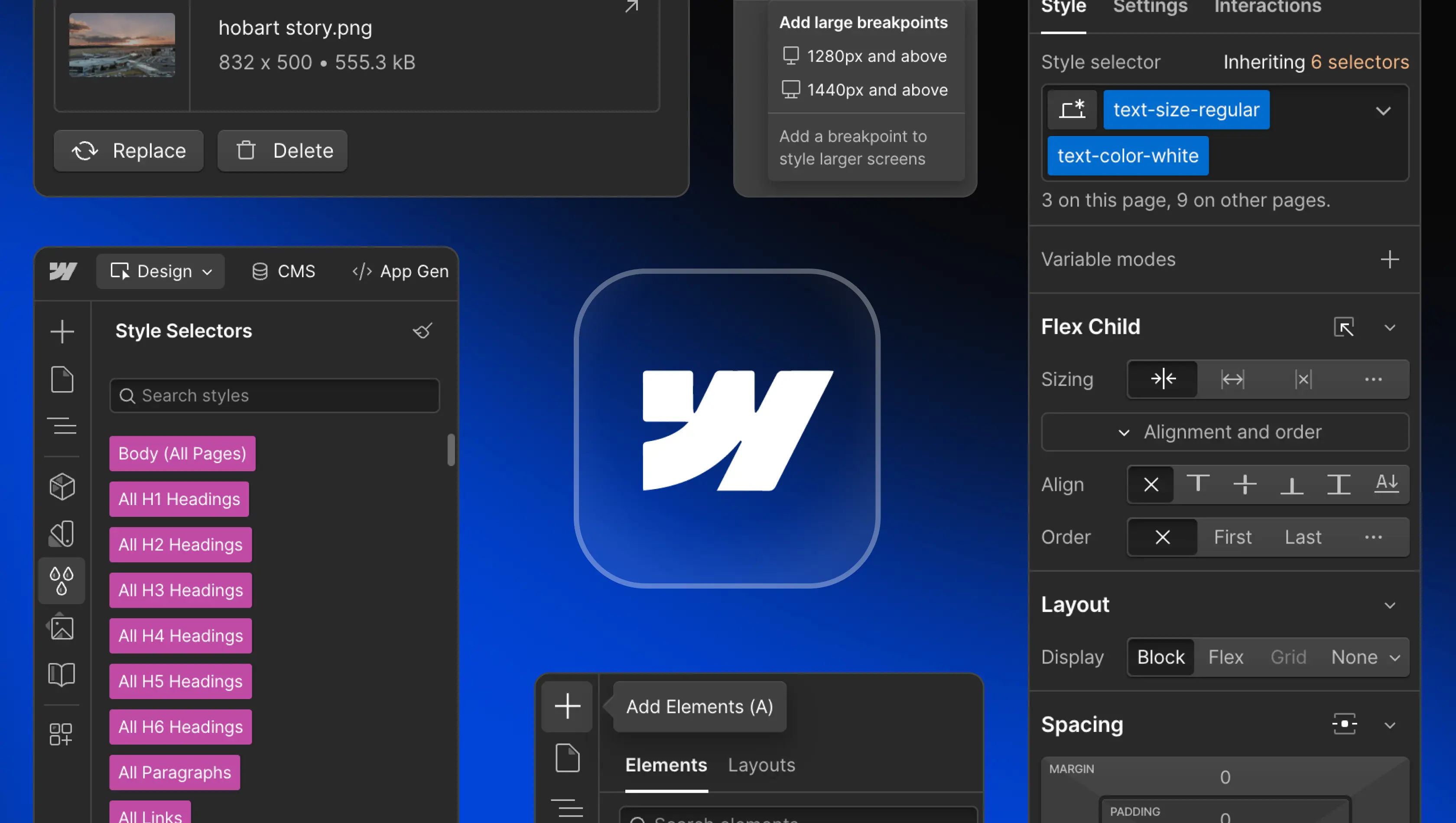 Interface du builder utilisé pour les sites web premium