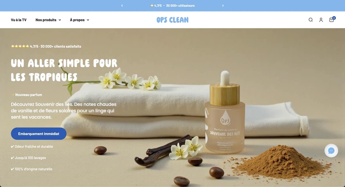 Nouveau site Shopify OpsClean lessive écologique après refonte par Shunpo