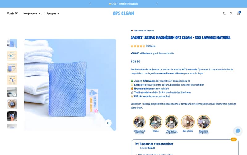 Fiche de produit lessive Ops Clean sur Shopify